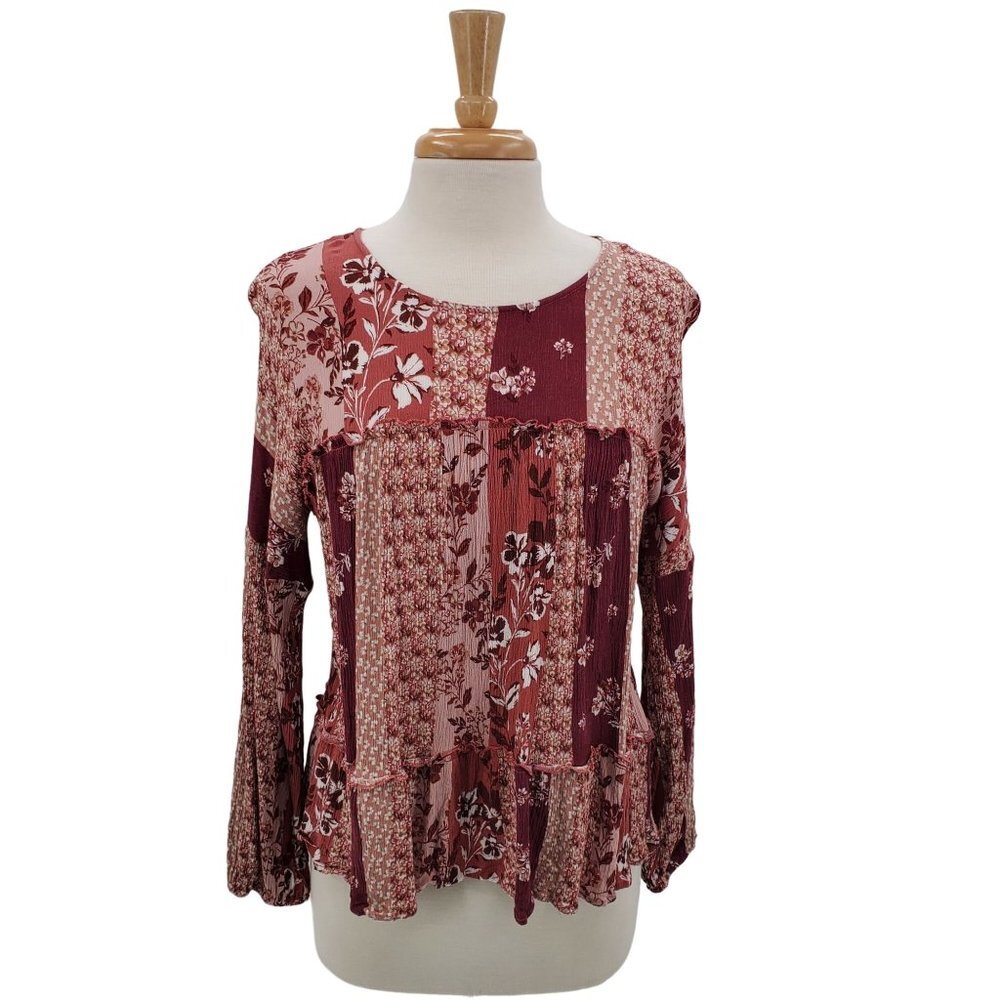 Andree By Unit Womens‎ Boho Floral Long Sleeve Peasant Blouse Top M Cottagecore